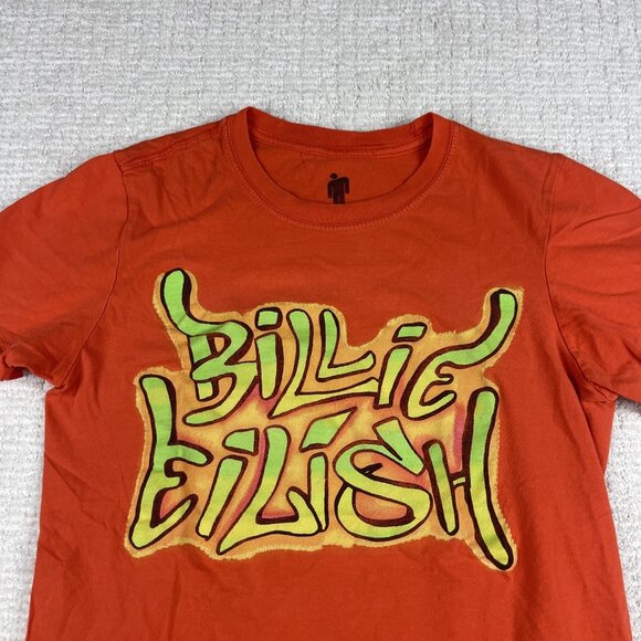 2019 Billie Eilish Graffiti Spell Out Graphic Orange Shirt XS Merch - Picture 2 of 16